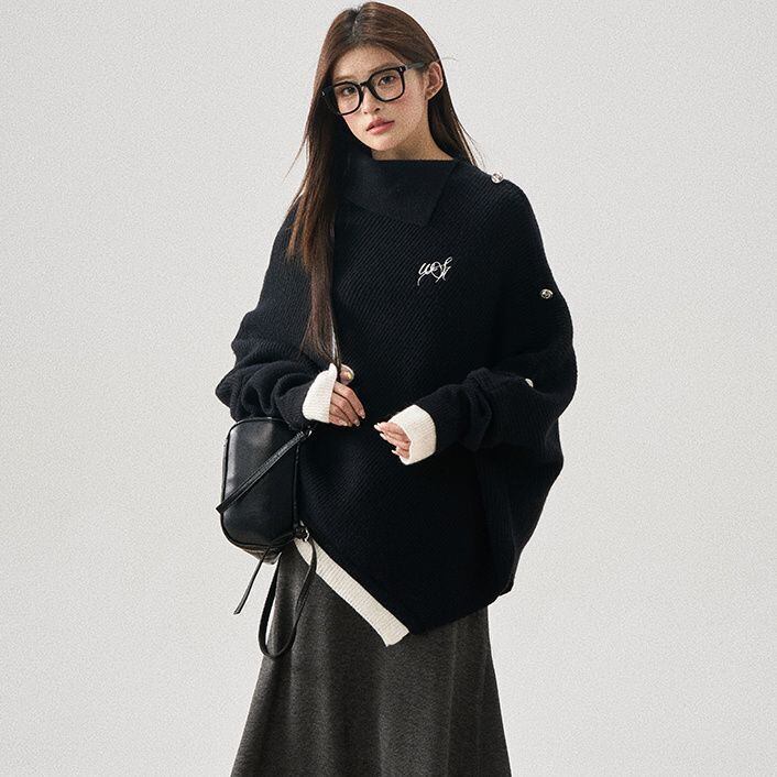 新商品 都市ファッショ おすすめ オシャレ デザイン 不規則 イレギュラー 2色選択 ニットトップスE-9917