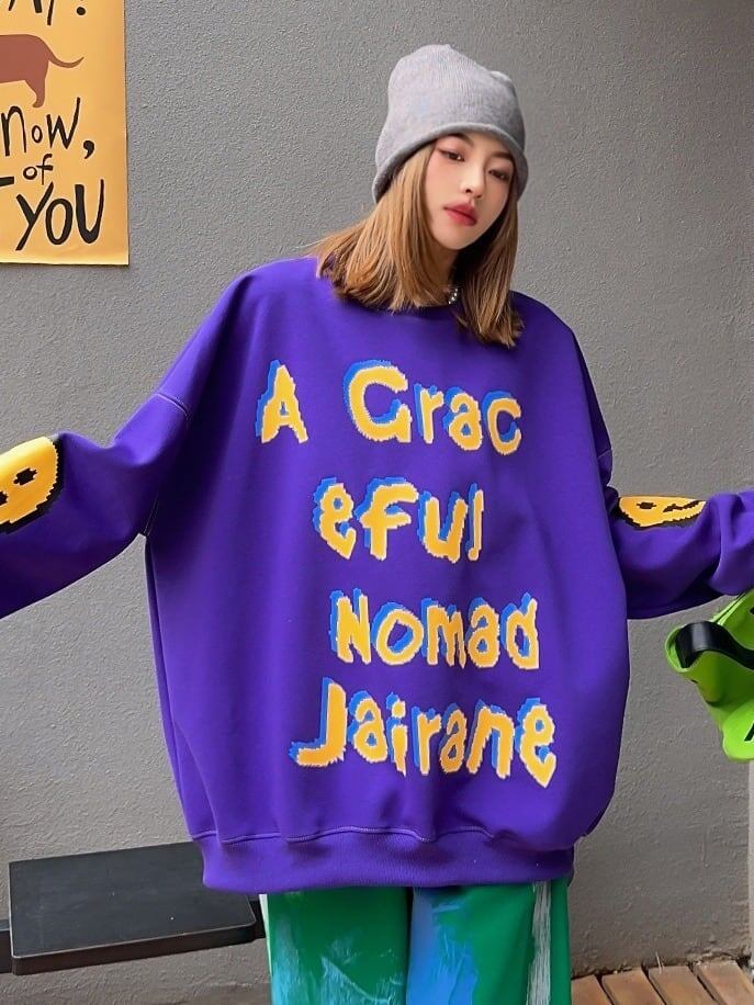 超人気 個性派 ファッション 海外トレンド 裏起毛 スウェットE-6279