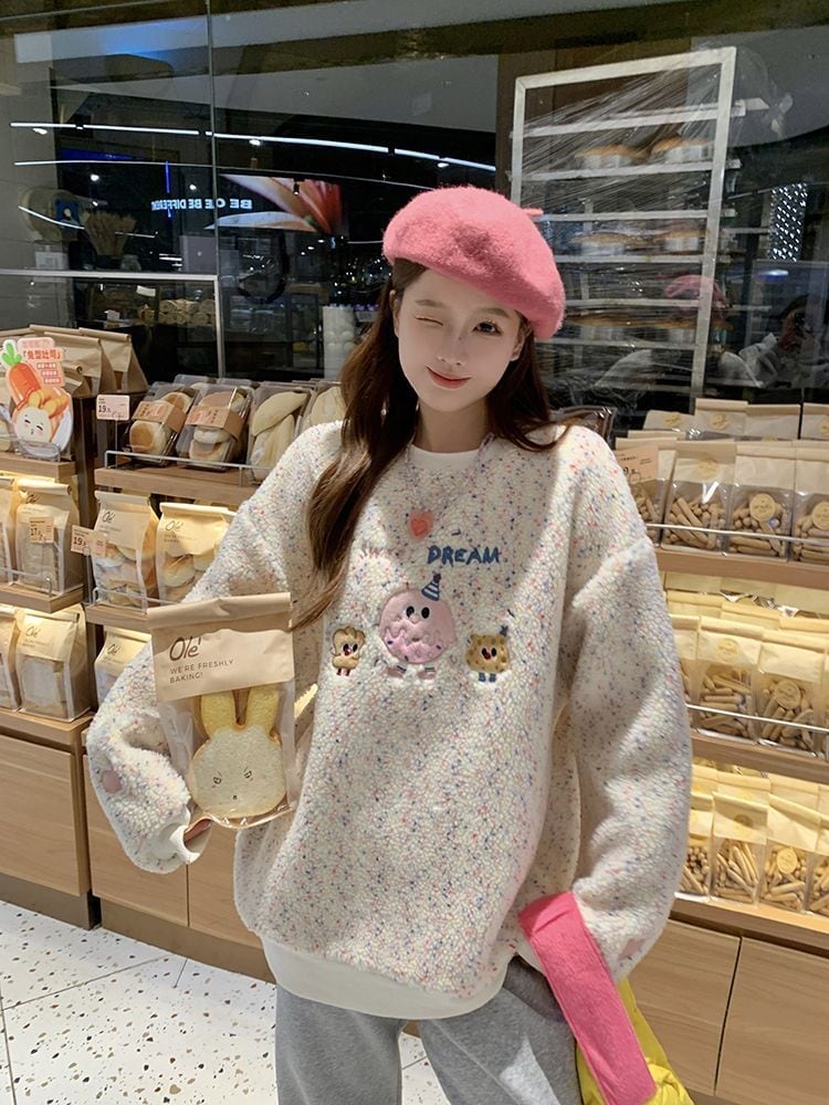 絶対欲しい刺?ロゴもこもこボアスウェット全2色E-4548