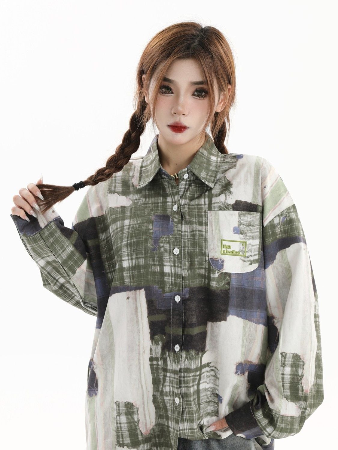 スタイルアップ カジュアル 個性的なデザイン チェック柄 全3色 カップル シャツ E-9165