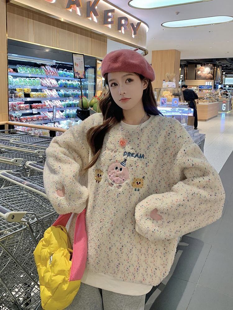 絶対欲しい刺?ロゴもこもこボアスウェット全2色E-4548