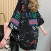 スタイリッシュ 一目惚れ 切り替え プリント Tシャツ カットソー＜ins-3540＞