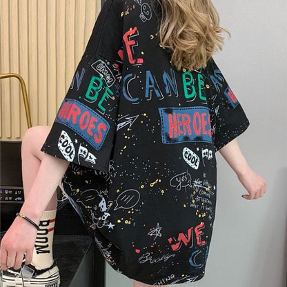 スタイリッシュ 一目惚れ 切り替え プリント Tシャツ カットソー＜ins-3540＞