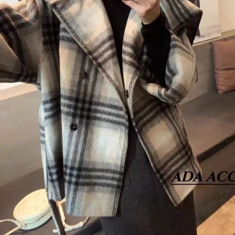主役級の存在感！気質アップ おしゃれ度高め チェック柄 ウールコート E-9984