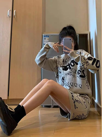 目を奪われる  カジュアル トップスⅹミニスカートセットアップE-10869