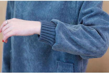 【裹起毛】質感のいい 4色デニム プラスベルベット長袖 ニット セーター E-10226