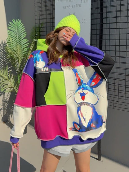 話題沸騰中 トレンドアイテム 存在感抜群 カラーマッチング 切り替え プリント2色選択 パーカー E-9906