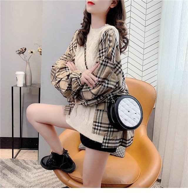 トップス ニット レディースチェック柄 3色 E-3835