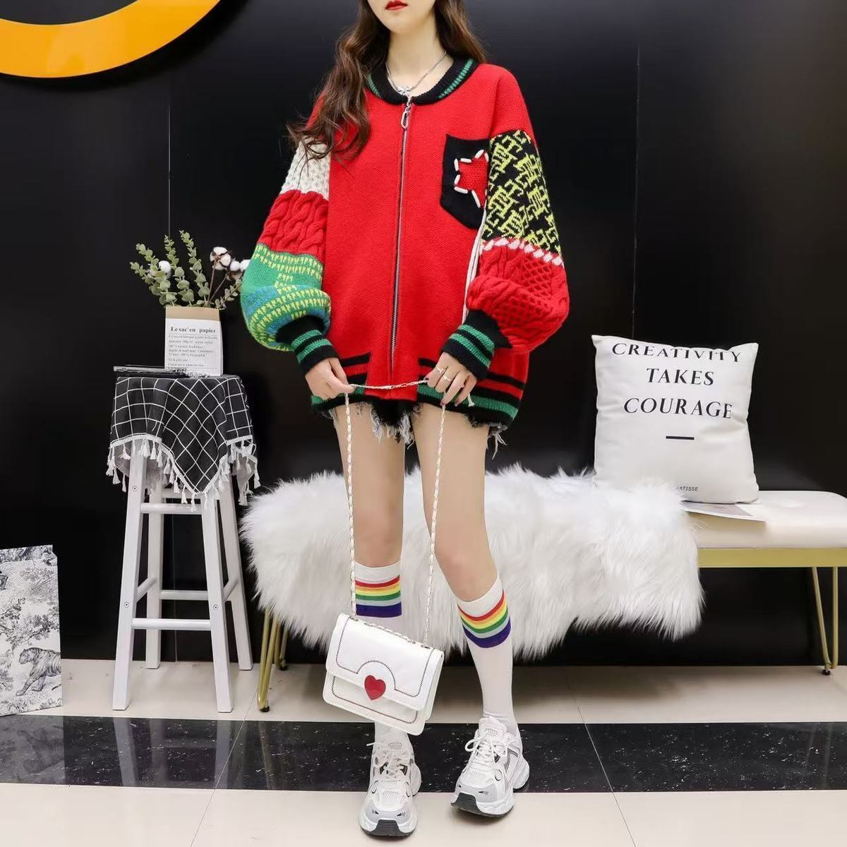 絶対欲しい 高見えデザイン 快適トップス ストライプ柄 4色選択 ニットトップスE-10025