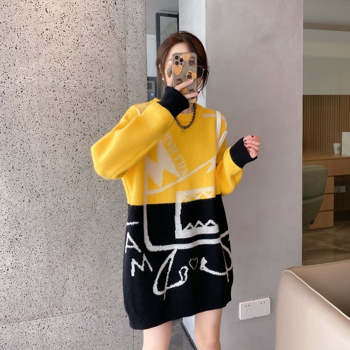 着?せカラーマッチングゆったり厚手ニットセーター全2色E-4498