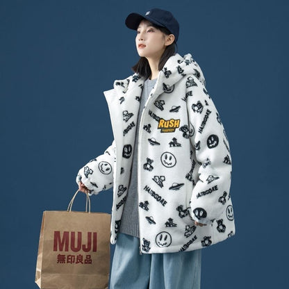 超人気 シンプル 海外トレンド ラムウールコート Etand ネック/フード付き E-5633