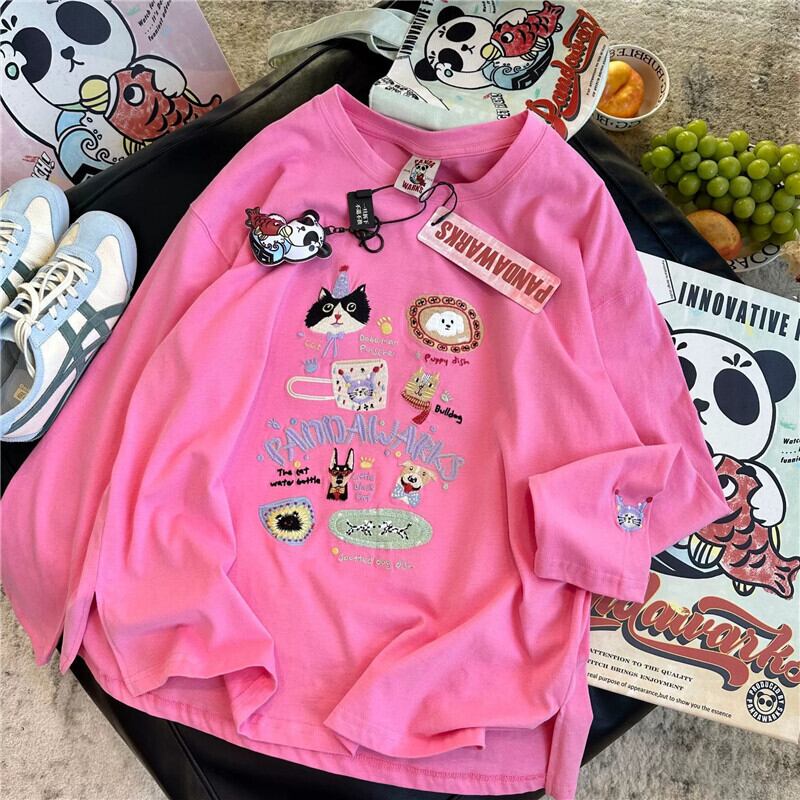 新商品 大人可愛い 求めてたデザイン 肌触り抜群 プリント 5色選択 TシャツE-9369