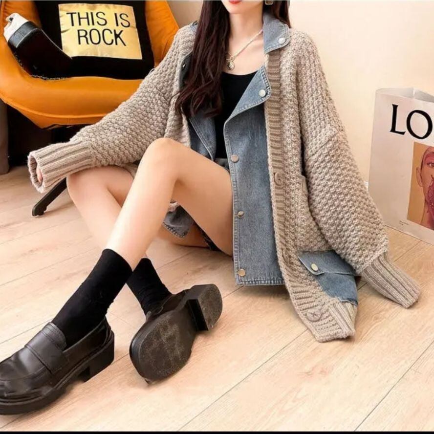 スタイルアップ効果抜群 上質 柔らかくて優しい印象 切り替え 3色選択 ニットトップスE-9676