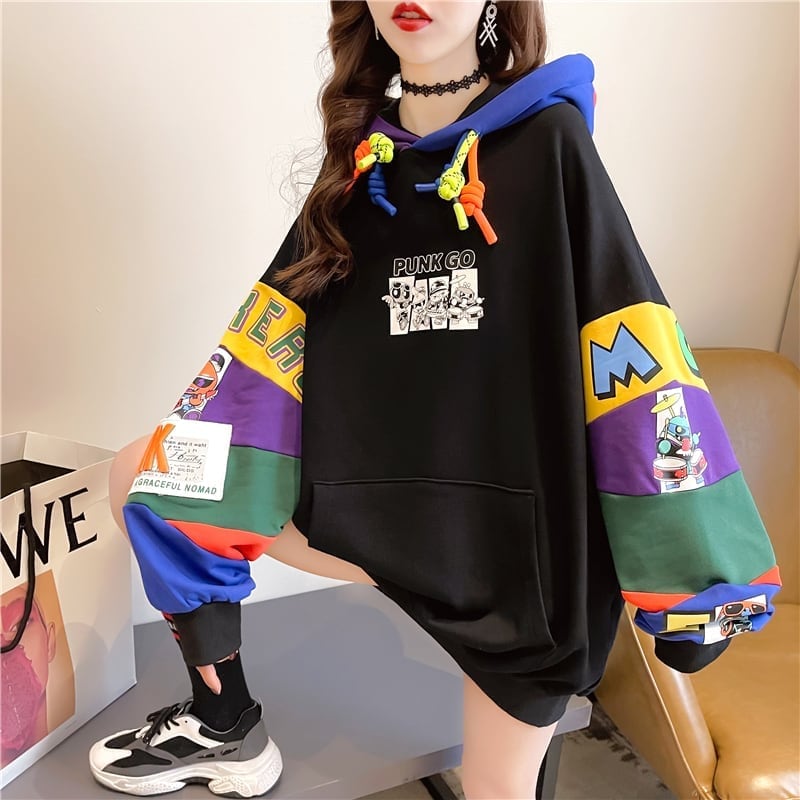 【半額！期間限定！！】(裏起毛あり)ファッション キュート 個性派 長袖 スウェット パーカー トップスE-2160