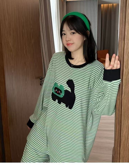 柔らかくて優しい印象 2種選択 着心地良い トップス+パンツセット パジャマE-10906