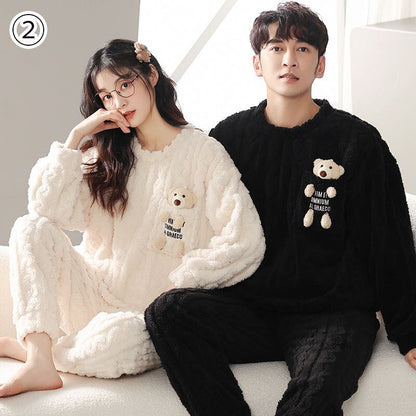 スタイルアップ効果抜群 3種選択 デザイン性抜群 サンゴフリース カップル パジャマ E-9770