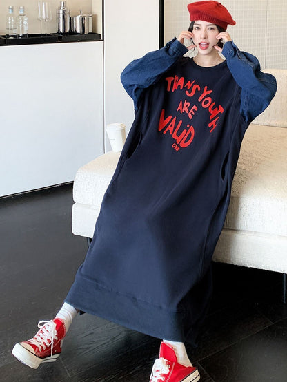 質感のいい デニム プラスベルベット長袖 ニット セーター E-10357