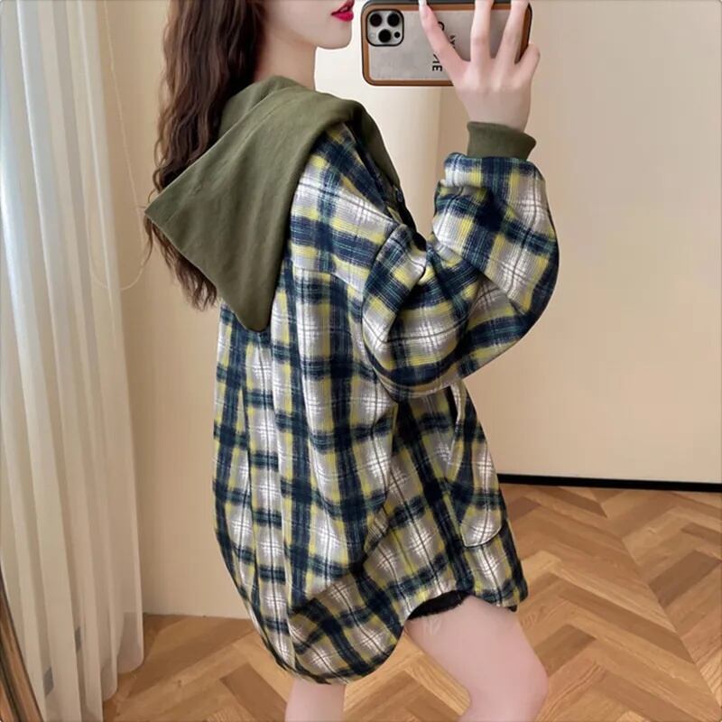 スタイルアップ効果抜群 チェック柄 カジュアル 2色選択 シャツ E-10724