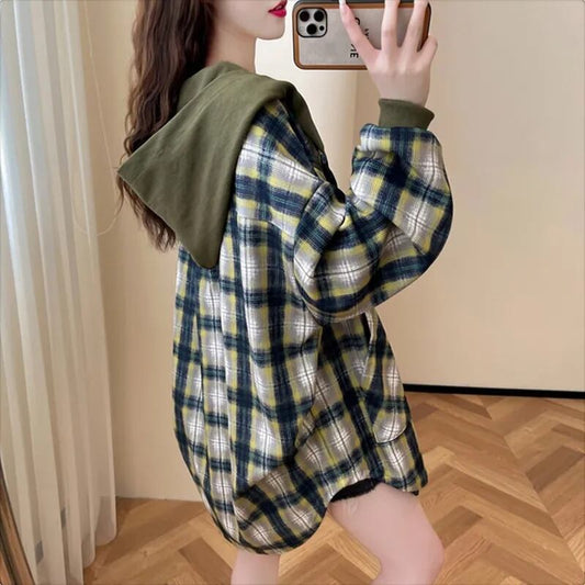 スタイルアップ効果抜群 チェック柄 カジュアル 2色選択 シャツ E-10724