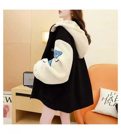 売り切れ必至 カジュアル 快適トップス 刺繍 切り替え 2色選択 ラムフリース コート ボアジャケットE-9766