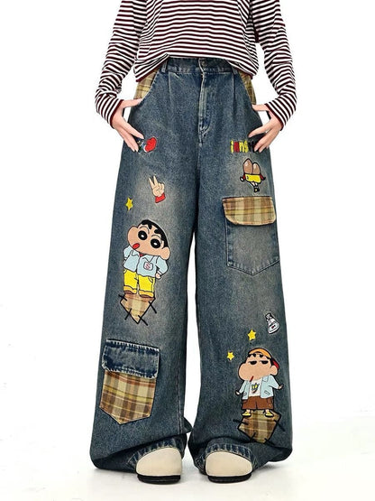 売り切れ必至 プラスベルベット  デニム ワイドパンツE-12352