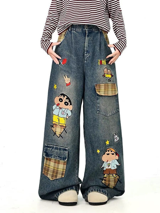 売り切れ必至 プラスベルベット  デニム ワイドパンツE-12352