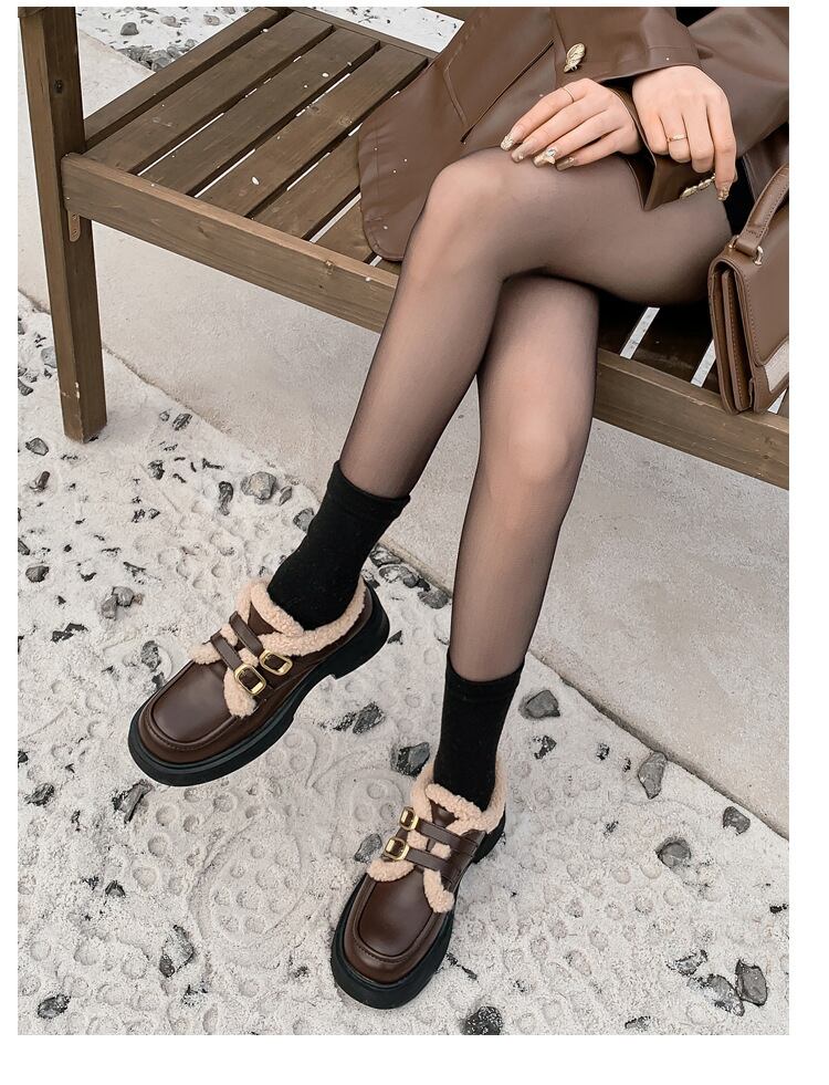 好感度満載 美感いっぱい 太ヒール スクエアトゥ ベルベット ローファー 革靴 2色選択可 シューズE-10551