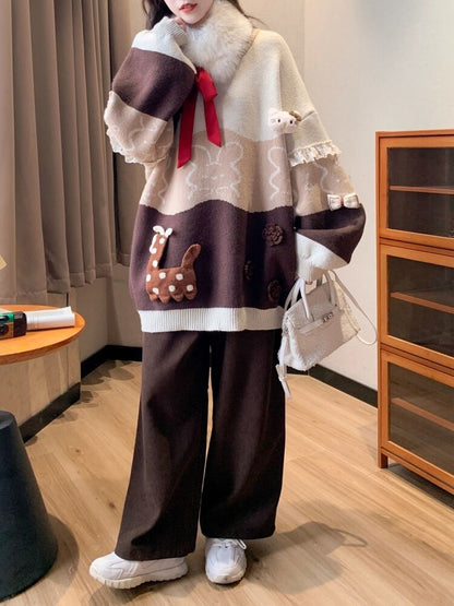 人気爆発中 トレンドアイテム 存在感抜群 大人可愛い カラーマッチング 2色選択ニットトップスE-10584