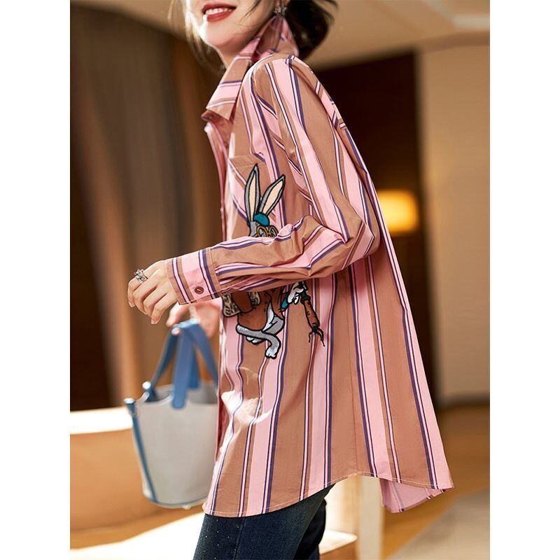 都市ファッショ デザイン オシャレ エレガント ストライプ柄 全2色 シャツ E-9162