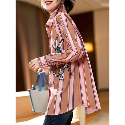 都市ファッショ デザイン オシャレ エレガント ストライプ柄 全2色 シャツ E-9162