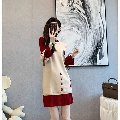 話題沸騰中 オシャレ 都市ファッショ デザイン 切り替え 2色選択可 ニットワンピース E-9722