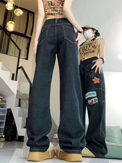 ファッション感満々 着回し力抜群 個性的なデザイン デニム ワイドパンツE-9769