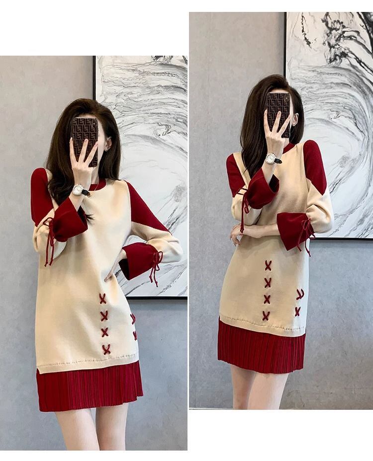 話題沸騰中 オシャレ 都市ファッショ デザイン 切り替え 2色選択可 ニットワンピース E-9722