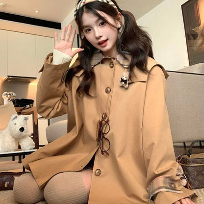 絶対欲しい おしゃれ度高め 上品 切り替え オーバーコート+スカートセットE-9518