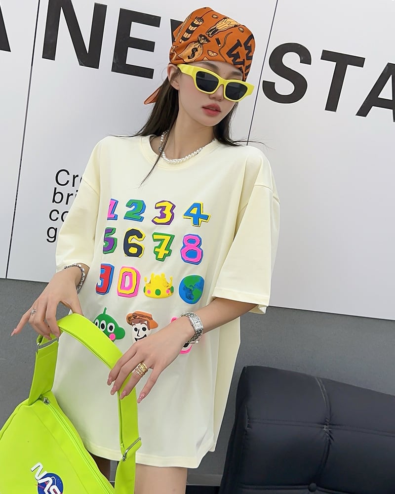 売り切れ必至 個性派 プリント三色 ゆったり 半袖Tシャツ ＜ins-8462＞