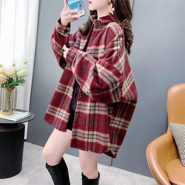 超人気 スタイルアップ 毎日着たい！ チェック柄 2色選択 シャツ E-9648