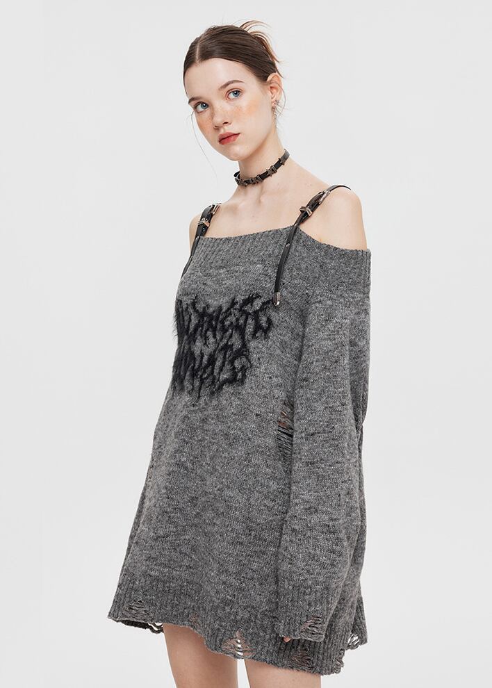 人気上昇中 ファッション感満々 高見えデザイン 全2色 オフショル風 ニットトップスE-9599