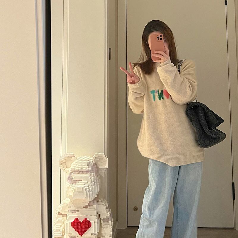 存在感抜群 韓国風ファッション トレンドアイテム カジュアル 3色選択 ニットトップスE-10642