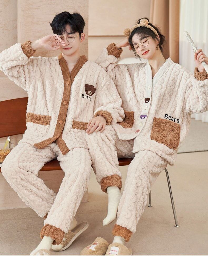 定番シンプル 肌触り抜群 求めてたデザイン 3種選択 サンゴフリース カップル パジャマ E-9775