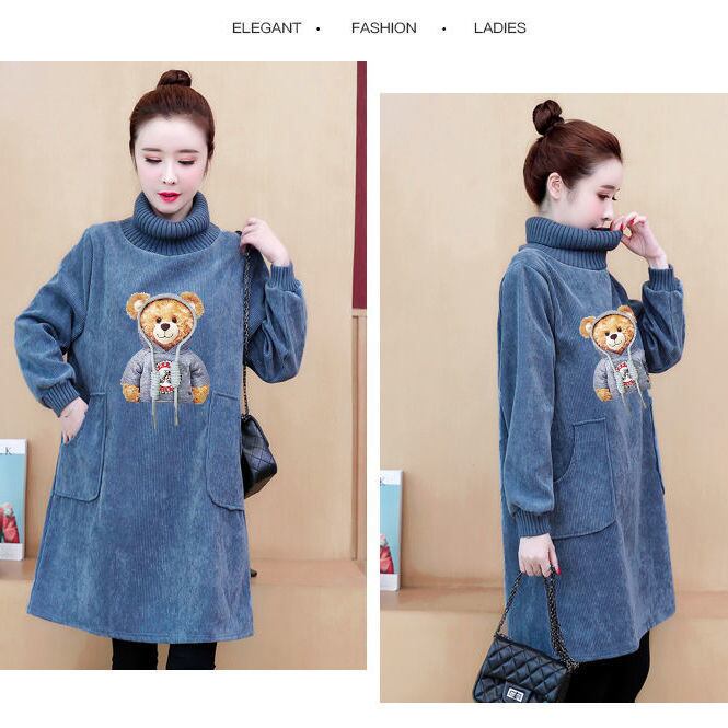 【裹起毛】質感のいい 4色デニム プラスベルベット長袖 ニット セーター E-10226