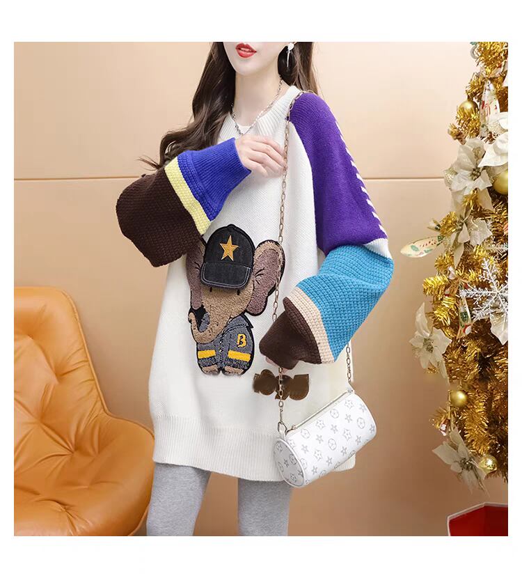 超人気 スタイルアップ ファッション感満々 切り替え 2色選択ニットトップスE-9940