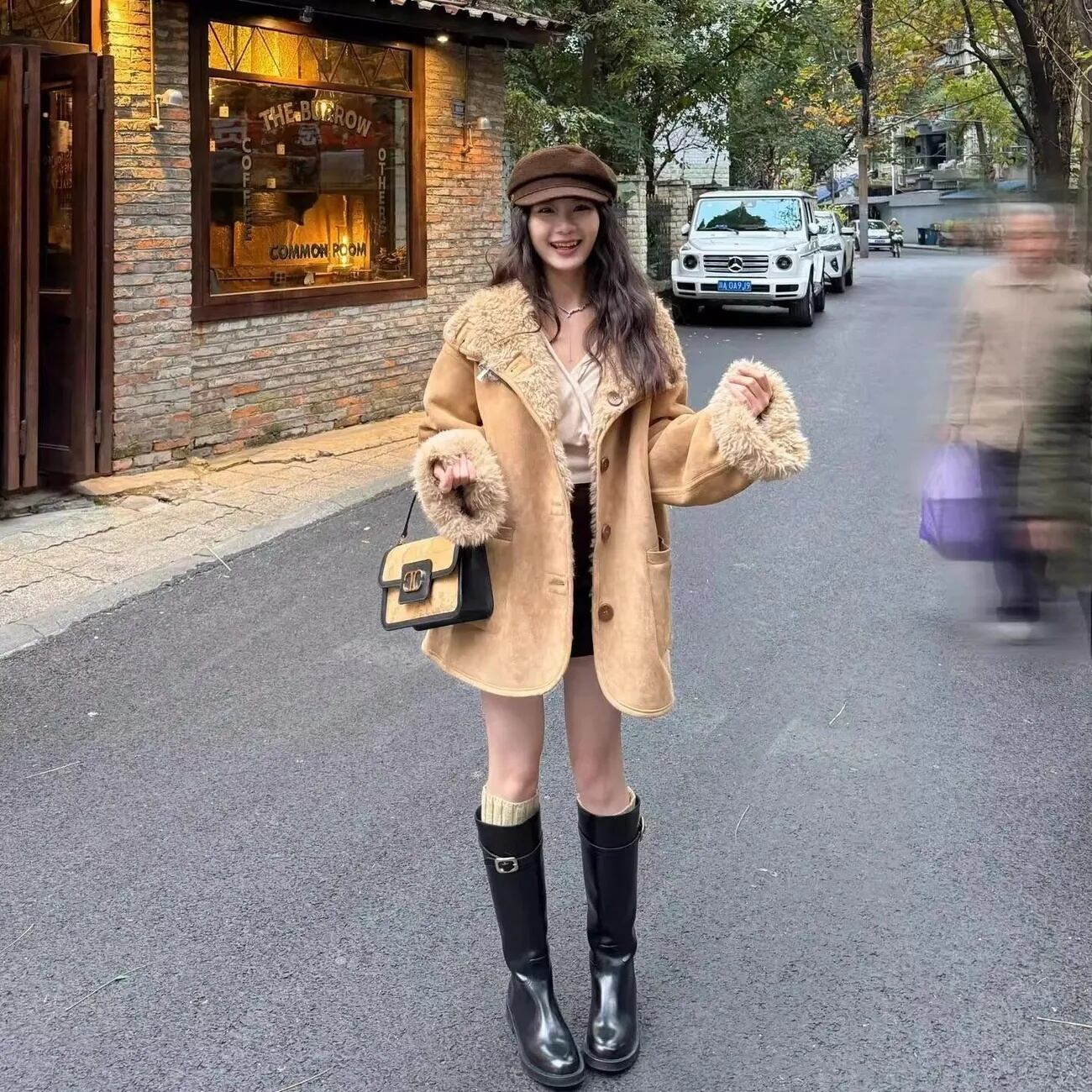 早い者勝ち オシャレデザイン プラスベルベット ムートンコートE-12379