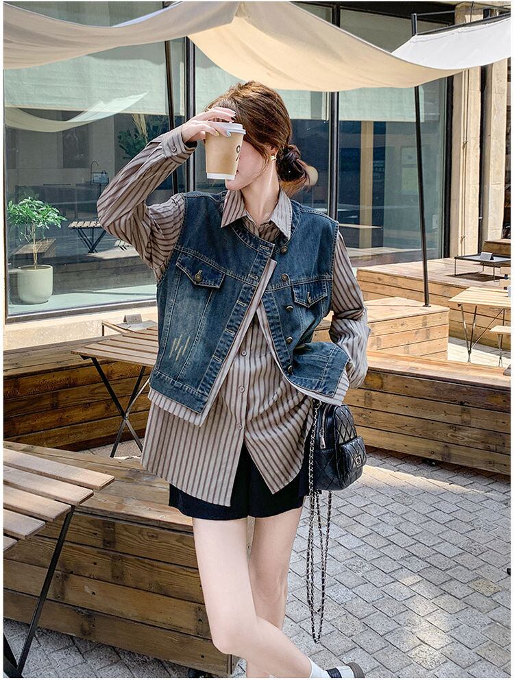 売れ筋 元主役級 美人度アップ 気いっぱい 好感度UP セットアップ ベスト+シャツE-10768