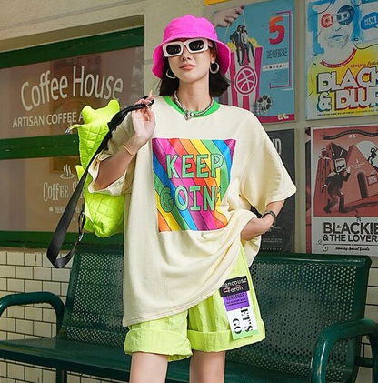 話題沸騰中 都市ファッショ オシャレ デザイン  ゆったり プリント 半袖TシャツiEf-9171