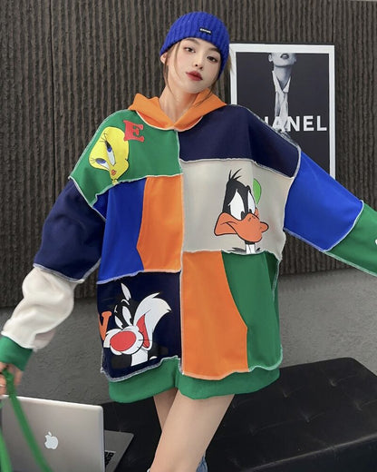 快適トップス カラーマッチング おしゃれ度高め 切り替え 2色選択 パーカーE-9361