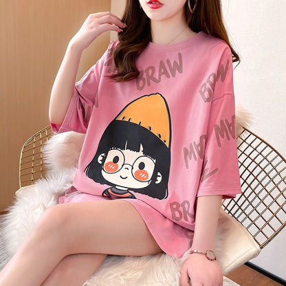 新商品 好感度満載 ラウンドネック プリント Tシャツ カットソー＜ins-8477＞