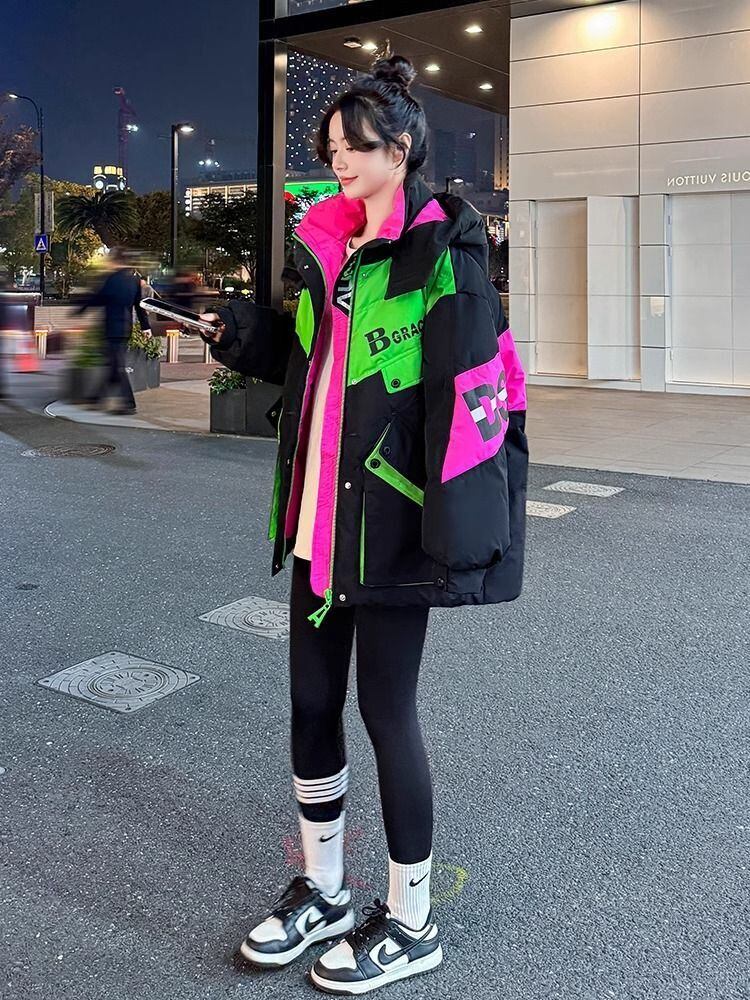 都市ファッショ デザイン オシャレ 肌触り抜群 切り替え 2色選択 ダウンジャケット 男女兼用E-9697