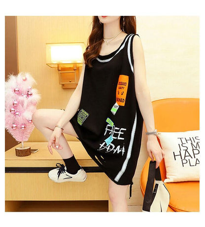 今季マストバイ ダメージ加工 デザイン性抜群 プリント全2色 ノースリーブ Tシャツ カットソーE-9141