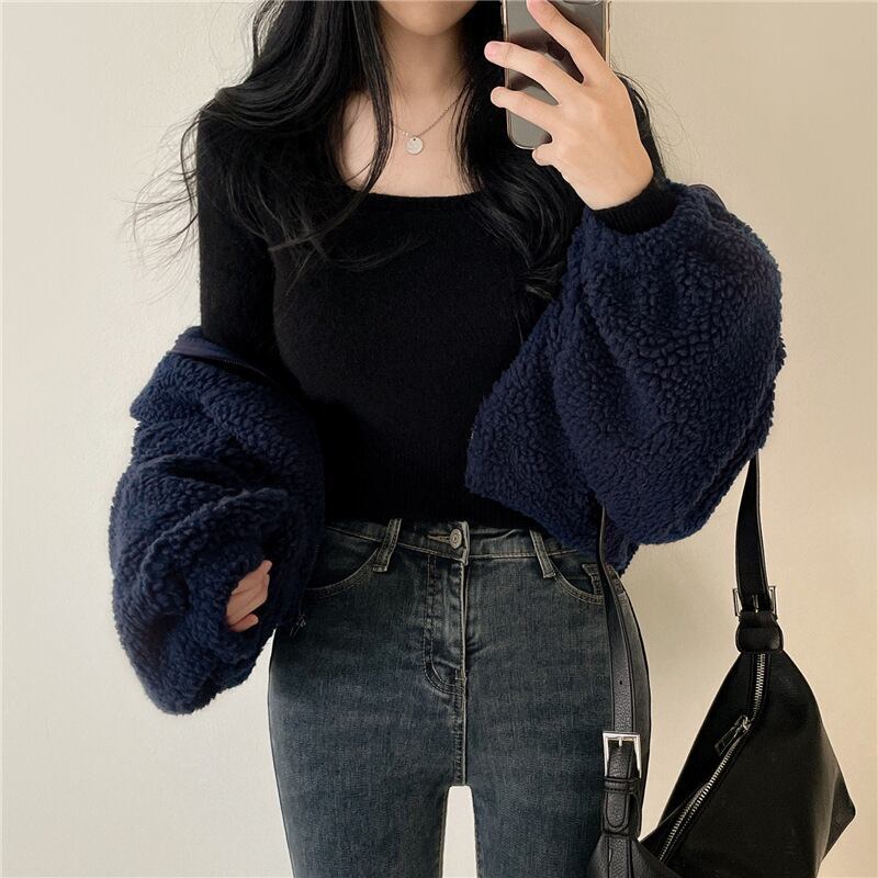 都市ファッショ デザイン オシャレ ファッション感満々 3色選択 ラムフリース コート ボアジャケット E-9859