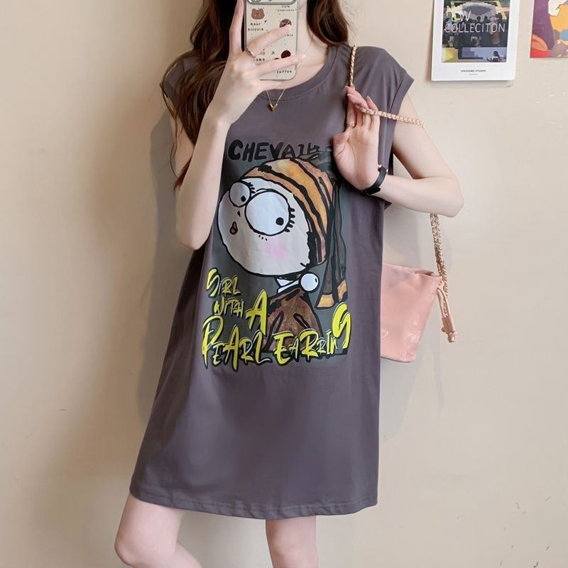 真夏も快適 着心地良い ファッション感満々 プリント全4色 ノースリーブ Tシャツ カットソーE-9161